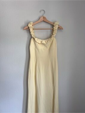 ASOS Pale Yellow Ruched-Strap Midi Dress